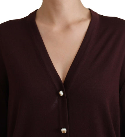 Dolce & Gabbana Chic Maroon V-Neck Wool Cardigan