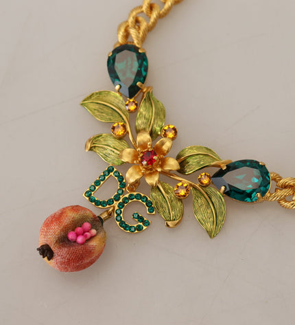 Dolce & Gabbana Elegant Gold-Tone Floral Fruit Necklace