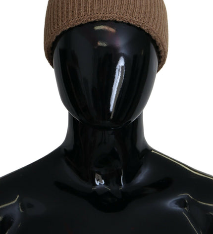 Dolce & Gabbana Elegant Camel Knit Beanie with Fur Accent