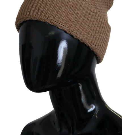 Dolce & Gabbana Elegant Camel Knit Beanie with Fur Accent