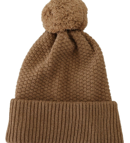 Dolce & Gabbana Elegant Camel Knit Beanie with Fur Accent