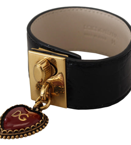 Dolce & Gabbana Elegant Black Leather Gold Detail Bracelet