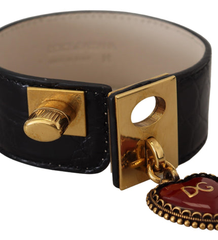 Dolce & Gabbana Elegant Black Leather Gold Detail Bracelet