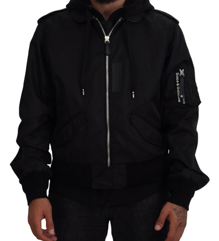 Dolce & Gabbana Sleek Black Hooded Bomber Jacket