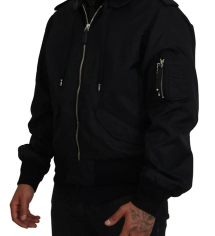 Dolce & Gabbana Sleek Black Hooded Bomber Jacket