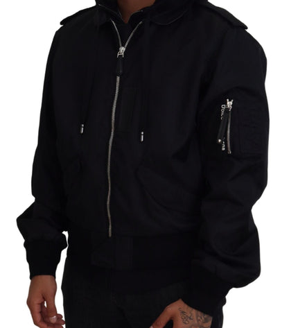 Dolce & Gabbana Sleek Black Hooded Bomber Jacket