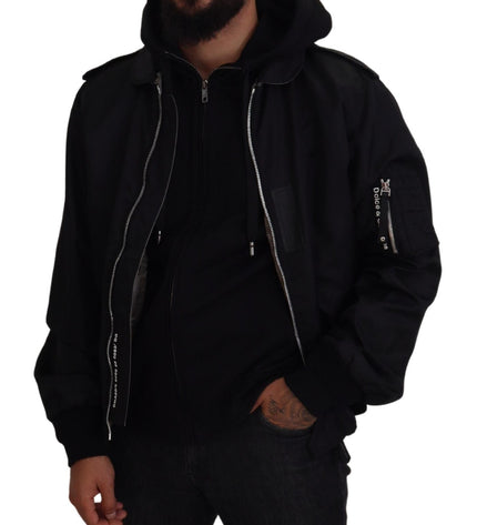 Dolce & Gabbana Sleek Black Hooded Bomber Jacket