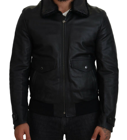 Dolce & Gabbana Chic Black Leather Silk-Lined Jacket