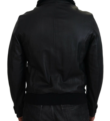 Dolce & Gabbana Chic Black Leather Silk-Lined Jacket