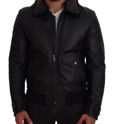 Dolce & Gabbana Chic Black Leather Silk-Lined Jacket