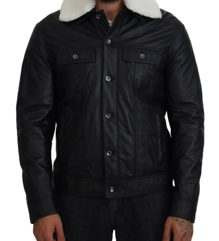 Dolce & Gabbana Elegant Black Leather Bomber Jacket