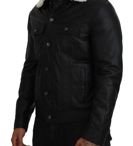 Dolce & Gabbana Elegant Black Leather Bomber Jacket