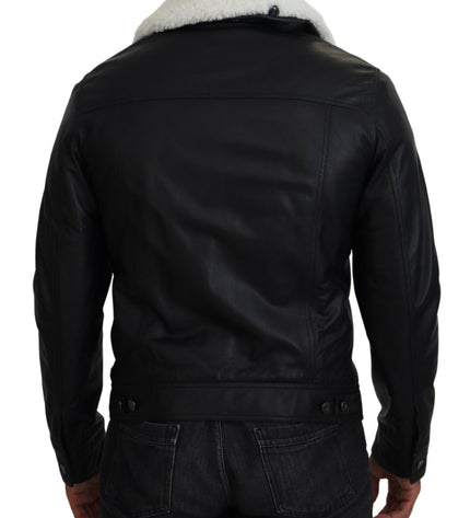 Dolce & Gabbana Elegant Black Leather Bomber Jacket