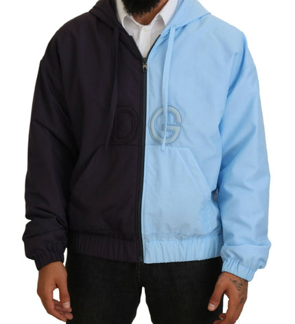 Dolce & Gabbana Elegant Hooded Blue Jacket - Full Zipper Closure