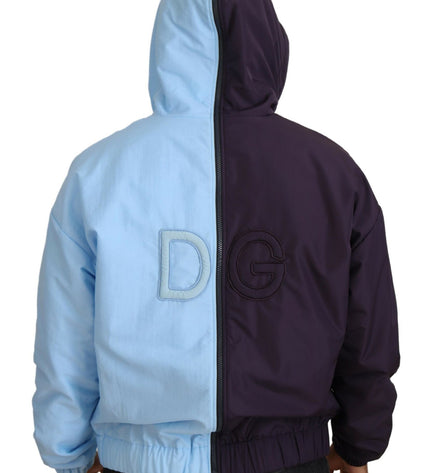 Dolce & Gabbana Elegant Hooded Blue Jacket - Full Zipper Closure