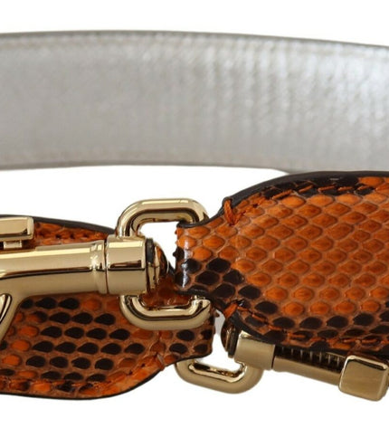 Dolce & Gabbana Chic Orange Leather Bag Strap with Gold-Tone Clasps