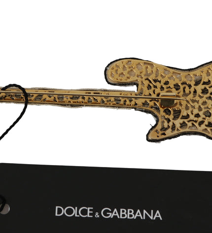 Dolce & Gabbana Gold Sequined Guitar Pin Brooch