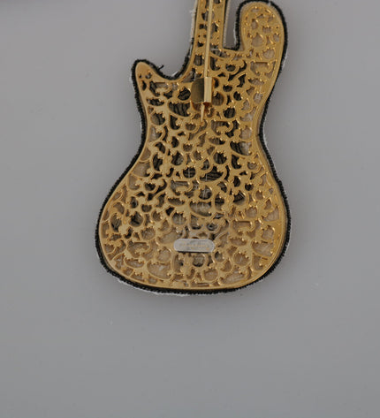 Dolce & Gabbana Gold Sequined Guitar Pin Brooch