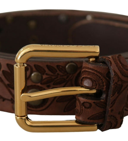 Dolce & Gabbana Elegant Leather Belt with Engraved Buckle