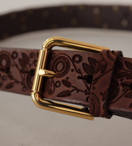 Dolce & Gabbana Elegant Leather Belt with Engraved Buckle