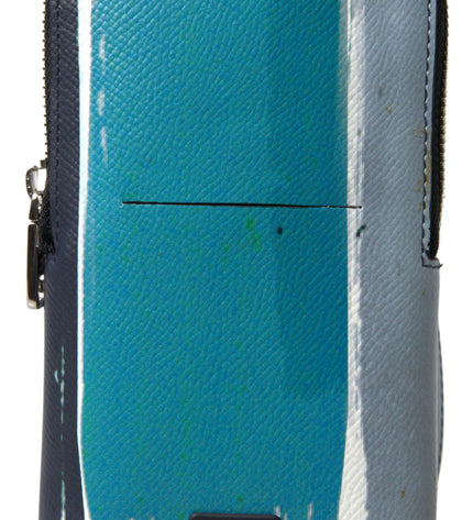 Dolce & Gabbana Elegant Leather Crossbody Phone Bag in Blue & White