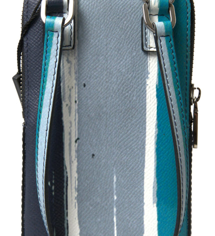 Dolce & Gabbana Elegant Leather Crossbody Phone Bag in Blue & White