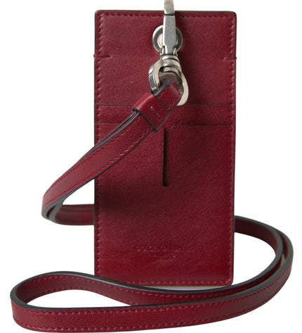 Dolce & Gabbana Elegant Red Leather Cardholder with Lanyard