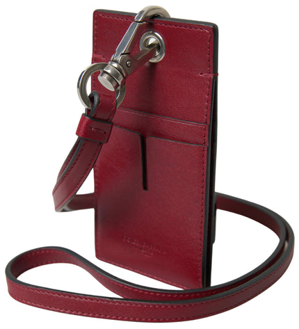 Dolce & Gabbana Elegant Red Leather Cardholder with Lanyard