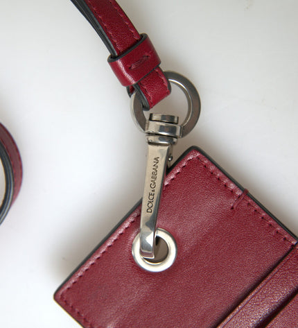 Dolce & Gabbana Elegant Red Leather Cardholder with Lanyard