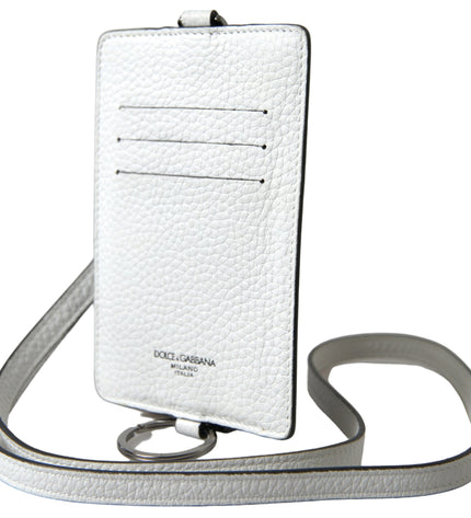 Dolce & Gabbana Elegant White Leather Cardholder Lanyard