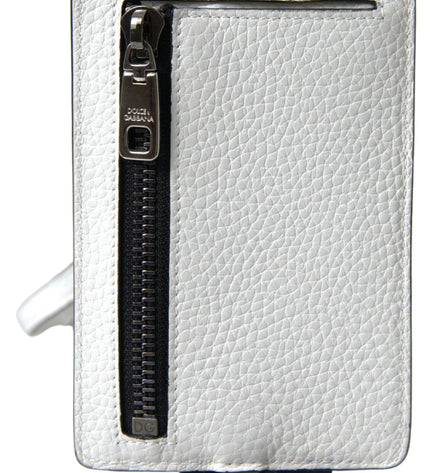 Dolce & Gabbana Elegant White Leather Cardholder Lanyard