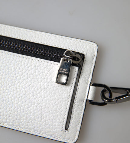 Dolce & Gabbana Elegant White Leather Cardholder Lanyard