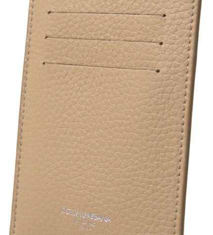 Dolce & Gabbana Elegant Beige Leather Cardholder Wallet