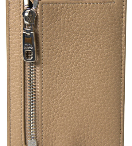 Dolce & Gabbana Elegant Beige Leather Cardholder Wallet