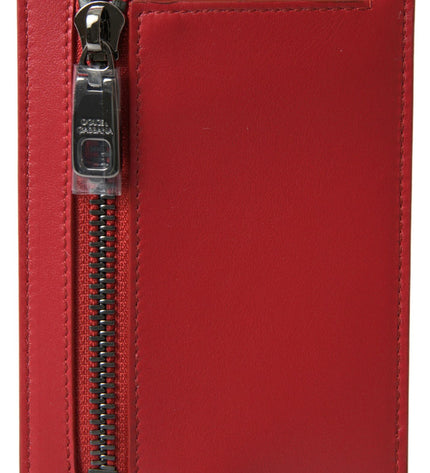 Dolce & Gabbana Elegant Red Leather Lanyard Card Holder