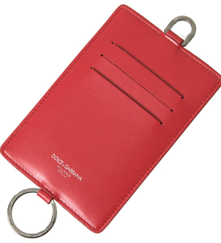 Dolce & Gabbana Elegant Red Leather Lanyard Card Holder