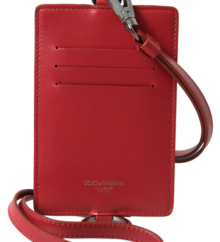 Dolce & Gabbana Elegant Red Leather Lanyard Card Holder