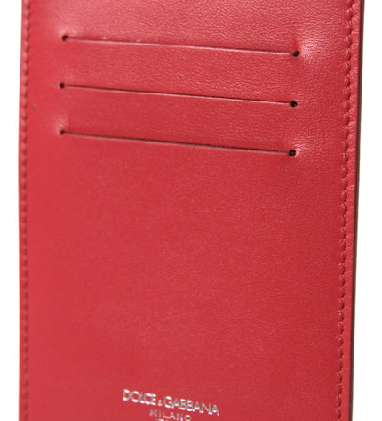 Dolce & Gabbana Elegant Red Leather Lanyard Card Holder