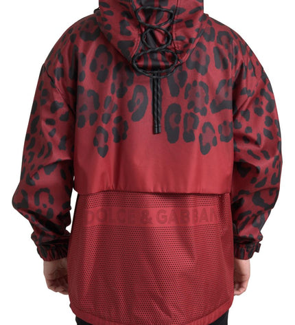 Giacca con cappuccio con stampa leopardo rosso brillante di Dolce &amp; Gabbana