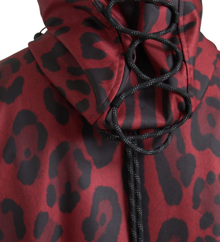 Giacca con cappuccio con stampa leopardo rosso brillante di Dolce &amp; Gabbana