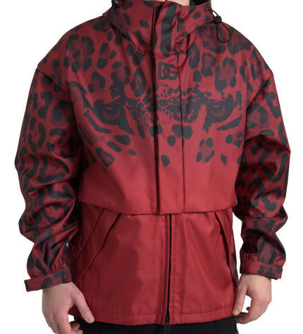 Giacca con cappuccio con stampa leopardo rosso brillante di Dolce &amp; Gabbana