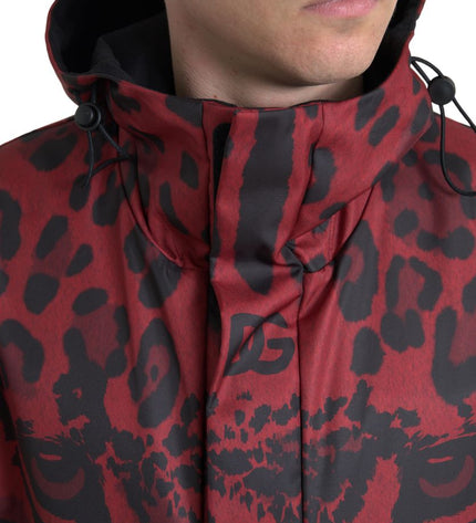 Giacca con cappuccio con stampa leopardo rosso brillante di Dolce &amp; Gabbana