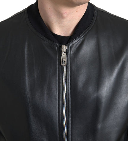 Dolce & Gabbana Elegant Black Leather Bomber Jacket