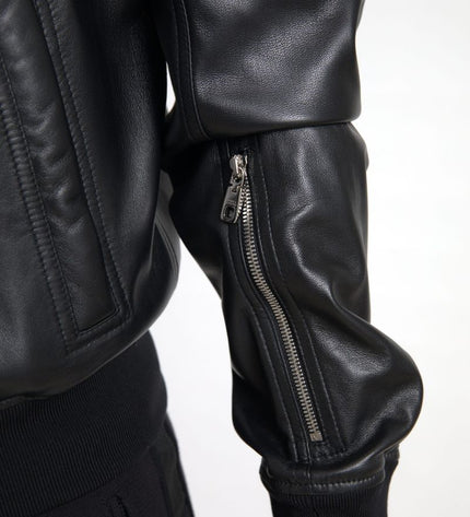 Dolce & Gabbana Elegant Black Leather Bomber Jacket