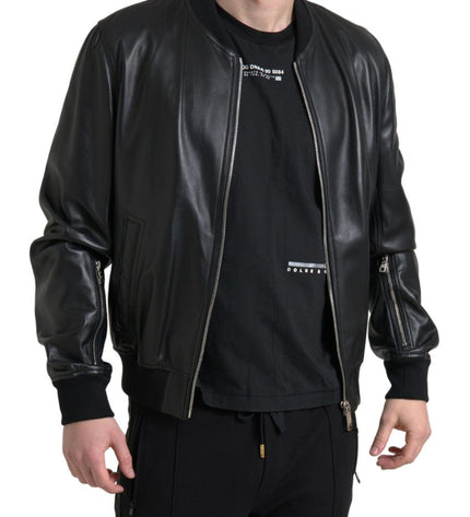 Dolce & Gabbana Elegant Black Leather Bomber Jacket