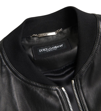 Dolce &amp; Gabbana Zarif Siyah Deri Bomber Ceket