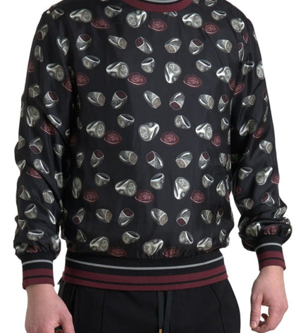 Dolce & Gabbana Elegant Silk Crewneck Pullover - Black Multicolor