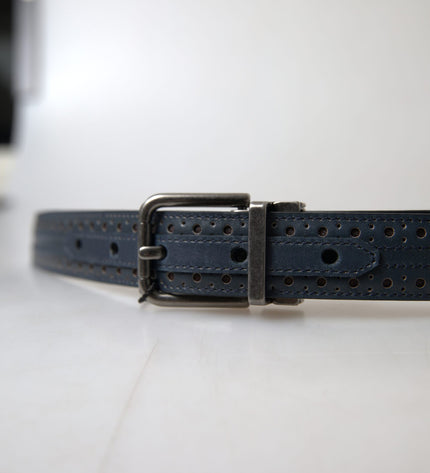 Dolce & Gabbana Elegant Blue Leather Belt with Metal Buckle