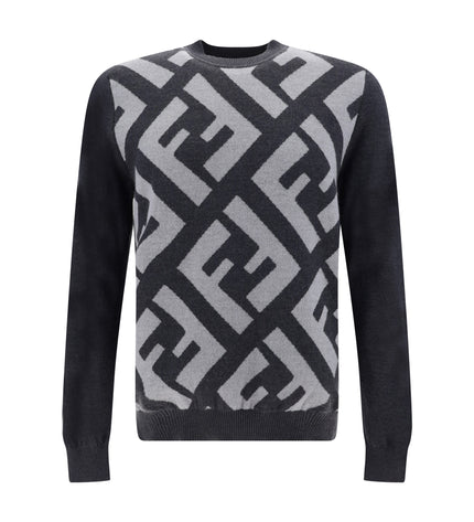 Fendi Chic Grey Wool Iconic Logo Sweater