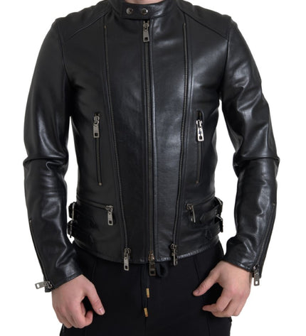 Dolce &amp; Gabbana Şık Siyah Deri Biker Ceket